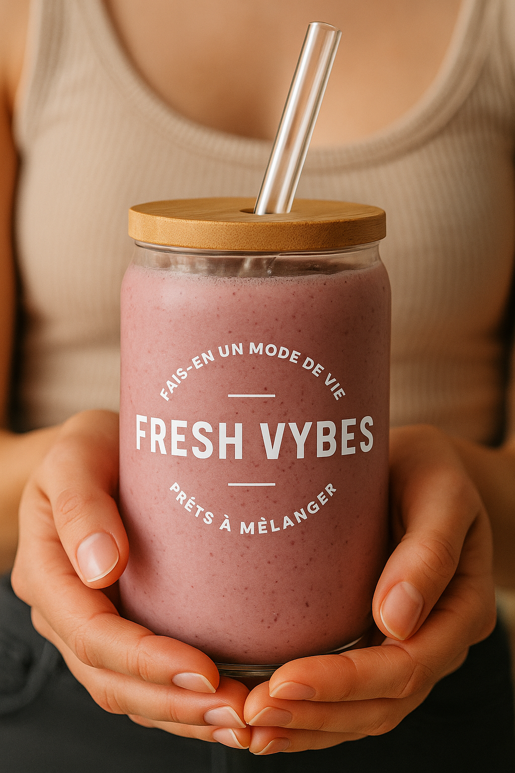 Verre avec couvercle bambou Fresh Vybes